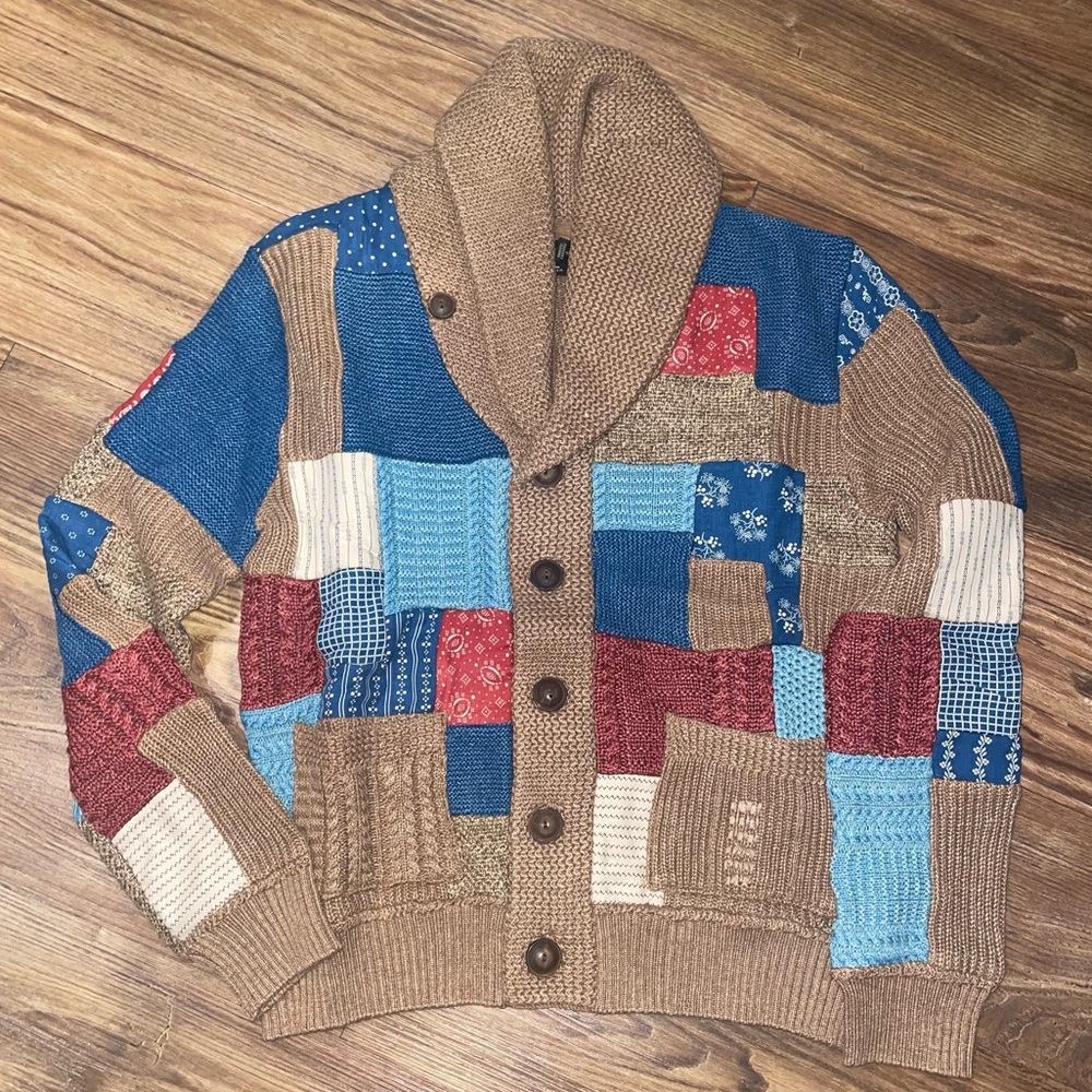RRL Tan Patchwork Shawl Cardigan